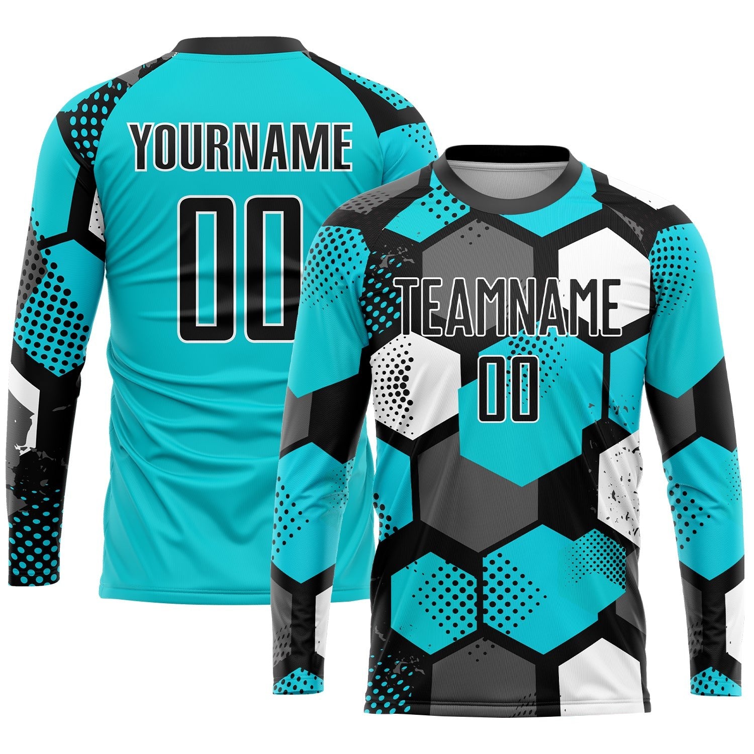 Custom Aqua Black-White Sublimation Soccer Uniform Jersey photo 1