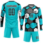 Custom Aqua Black-White Sublimation Soccer Uniform Jersey photo 2