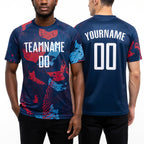Custom Navy White-Light Blue Sublimation Soccer Uniform Jersey worn front and back