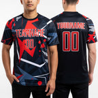 Custom Black Red-White Sublimation Soccer Uniform Jersey worn front and back