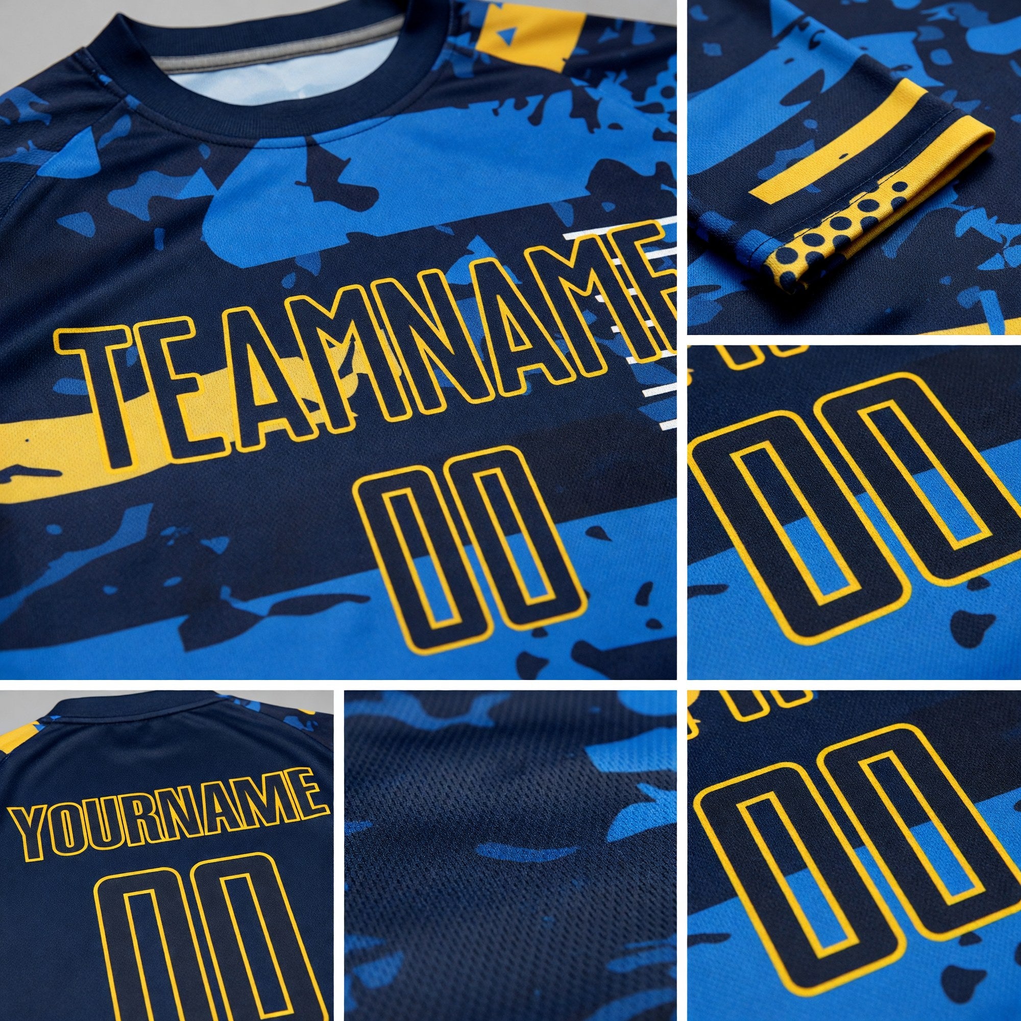 Custom Navy Navy-Gold Sublimation Soccer Uniform Jersey detail