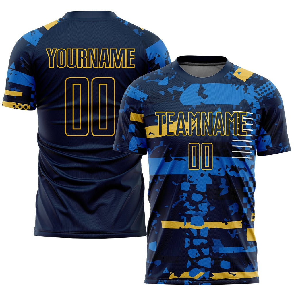 Custom Navy Navy-Gold Sublimation Soccer Uniform Jersey photo 1