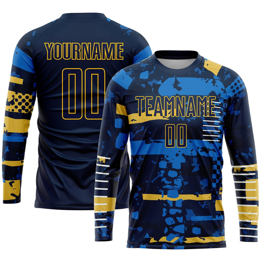 Custom Navy Navy-Gold Sublimation Soccer Uniform Jersey photo 3