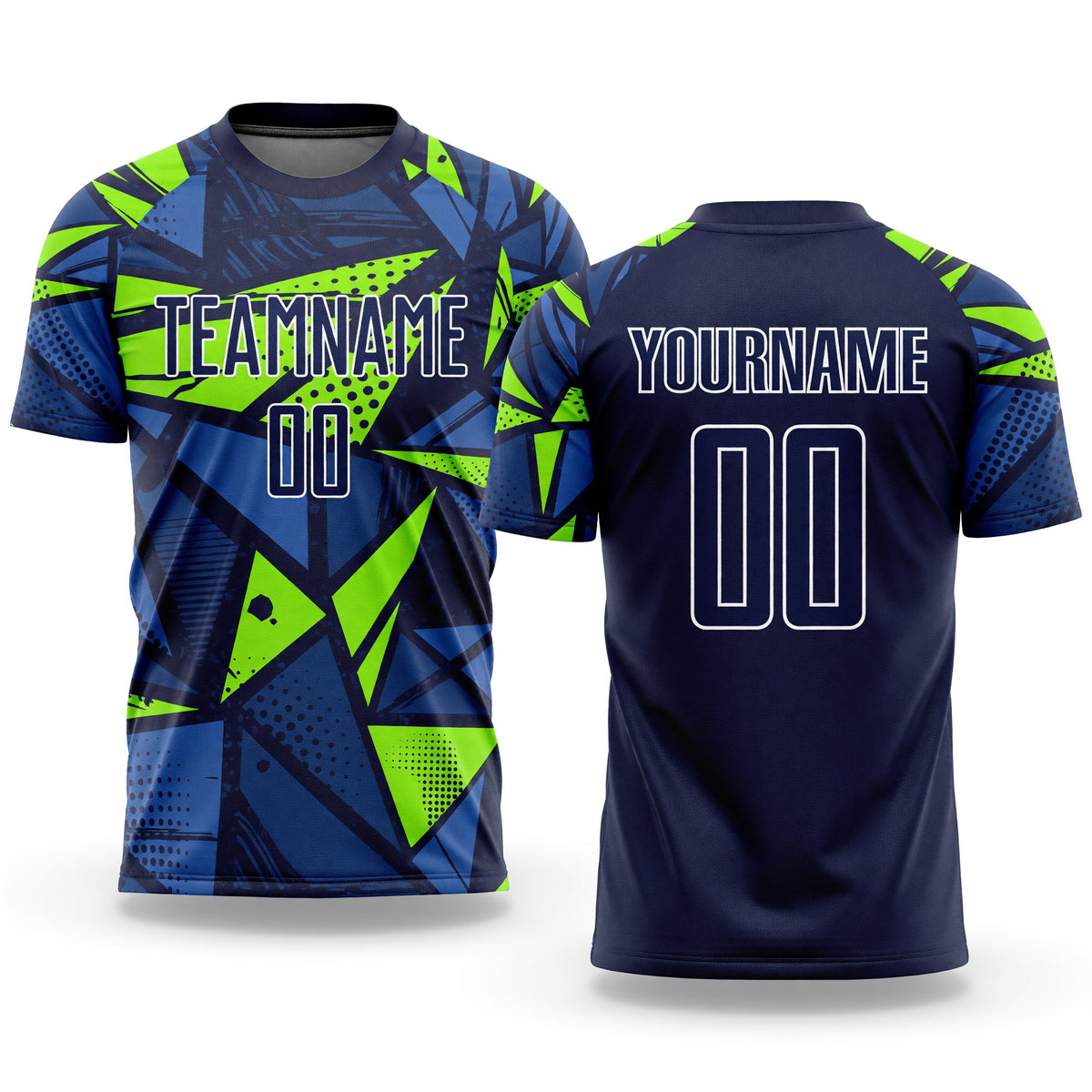 Custom Navy Navy-Neon Green Sublimation Soccer Uniform Jersey