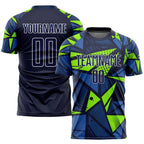 Custom Navy Navy-Neon Green Sublimation Soccer Uniform Jersey photo 1