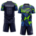 Custom Navy Navy-Neon Green Sublimation Soccer Uniform Jersey photo 2