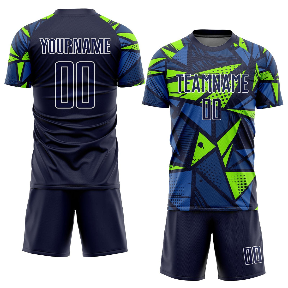 Custom Navy Navy-Neon Green Sublimation Soccer Uniform Jersey photo 2