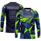 Custom Navy Navy-Neon Green Sublimation Soccer Uniform Jersey photo 3