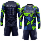 Custom Navy Navy-Neon Green Sublimation Soccer Uniform Jersey photo 4