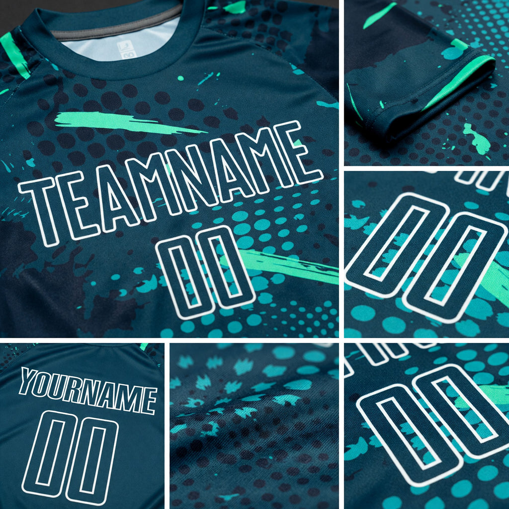 Custom Green Green-Teal Sublimation Soccer Uniform Jersey detail