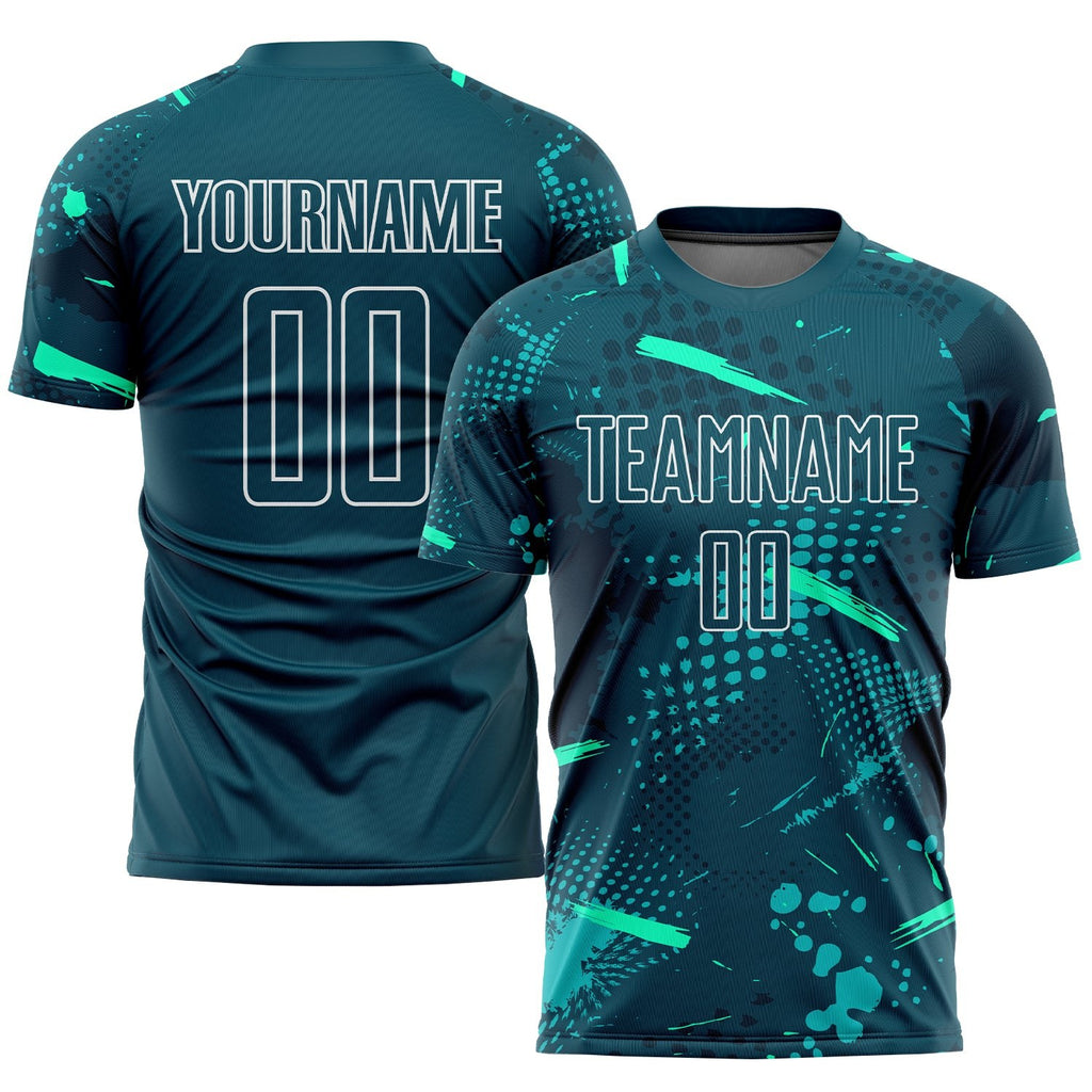 Custom Green Green-Teal Sublimation Soccer Uniform Jersey photo 1
