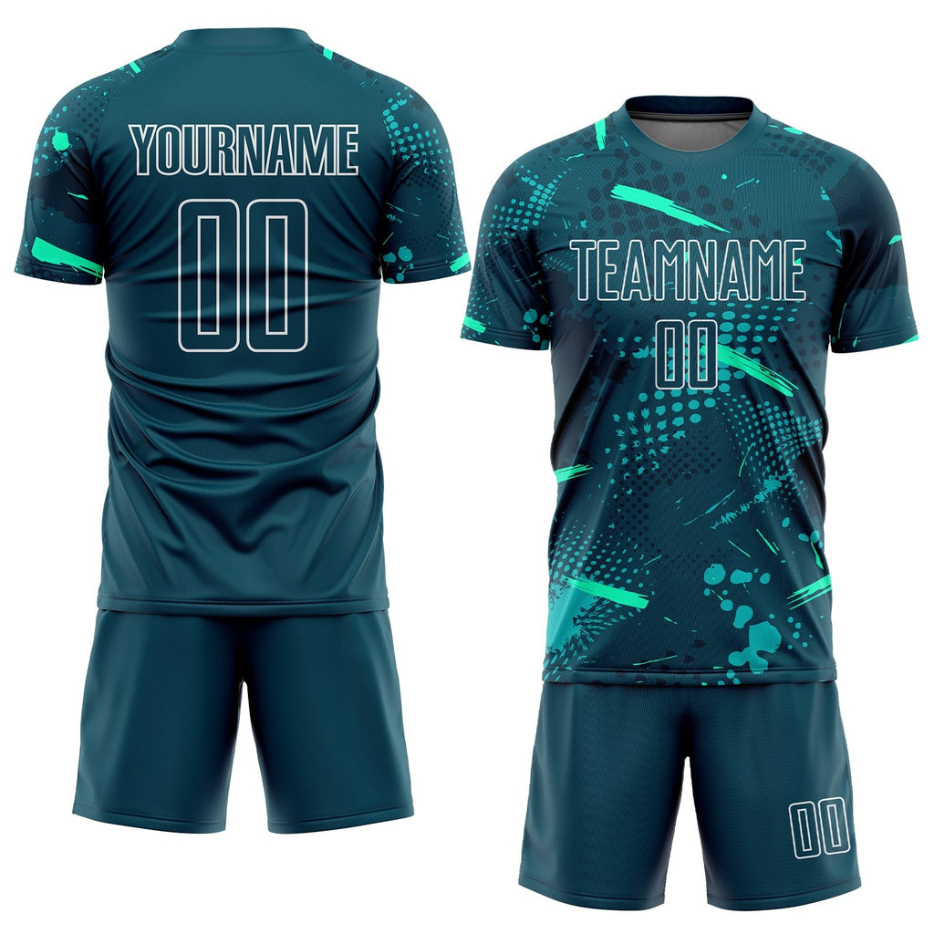 Custom Green Green-Teal Sublimation Soccer Uniform Jersey photo 2