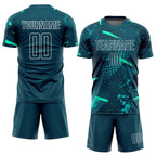 Custom Green Green-Teal Sublimation Soccer Uniform Jersey photo 2