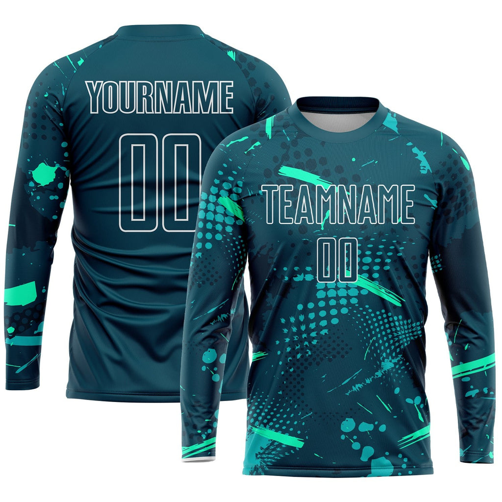 Custom Green Green-Teal Sublimation Soccer Uniform Jersey photo 3