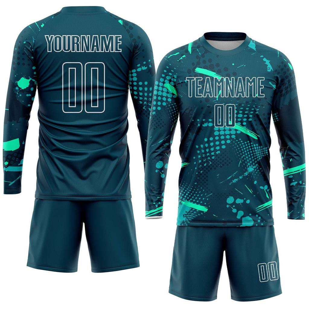 Custom Green Green-Teal Sublimation Soccer Uniform Jersey photo 4