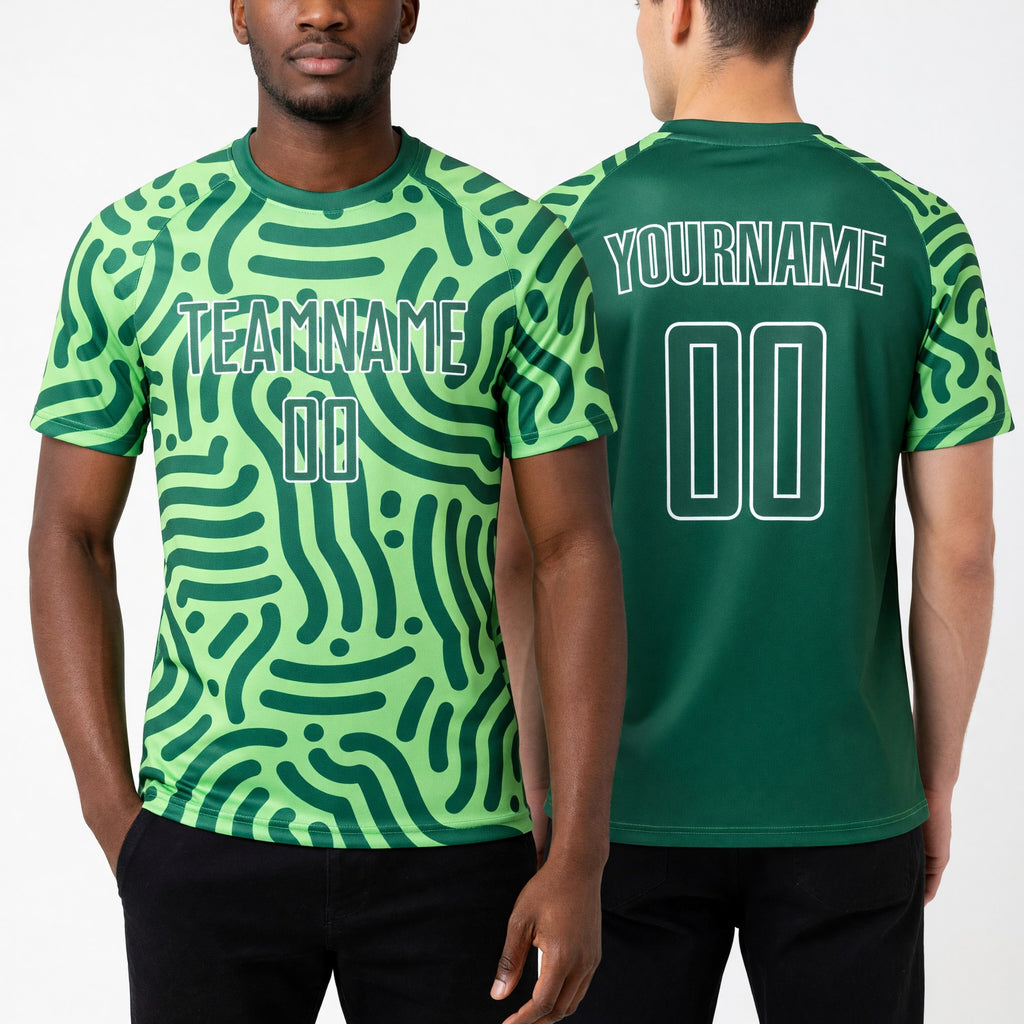 Custom Neon Green Kelly Green-White Sublimation Soccer Uniform Jersey worn front and back