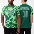 Custom Neon Green Kelly Green-White Sublimation Soccer Uniform Jersey worn front and back