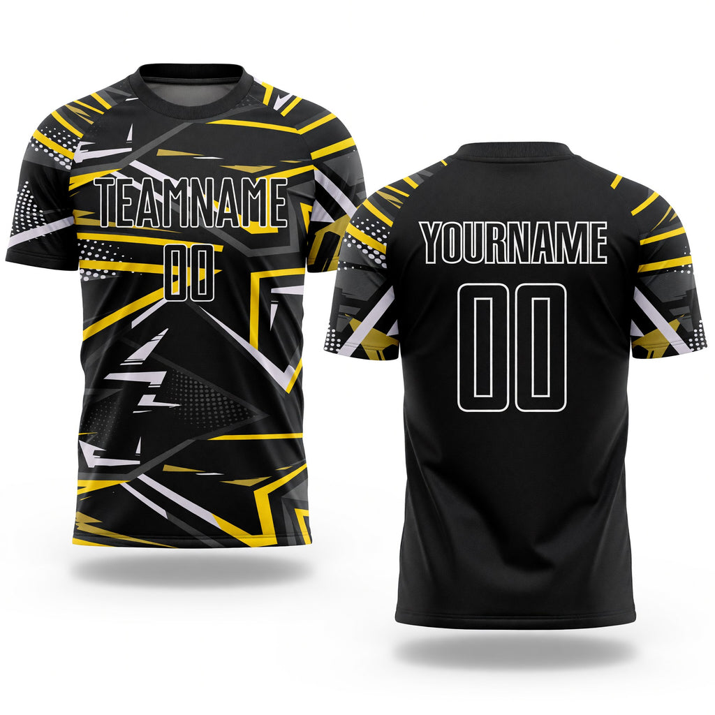 Custom Black Black-Gold Sublimation Soccer Uniform Jersey