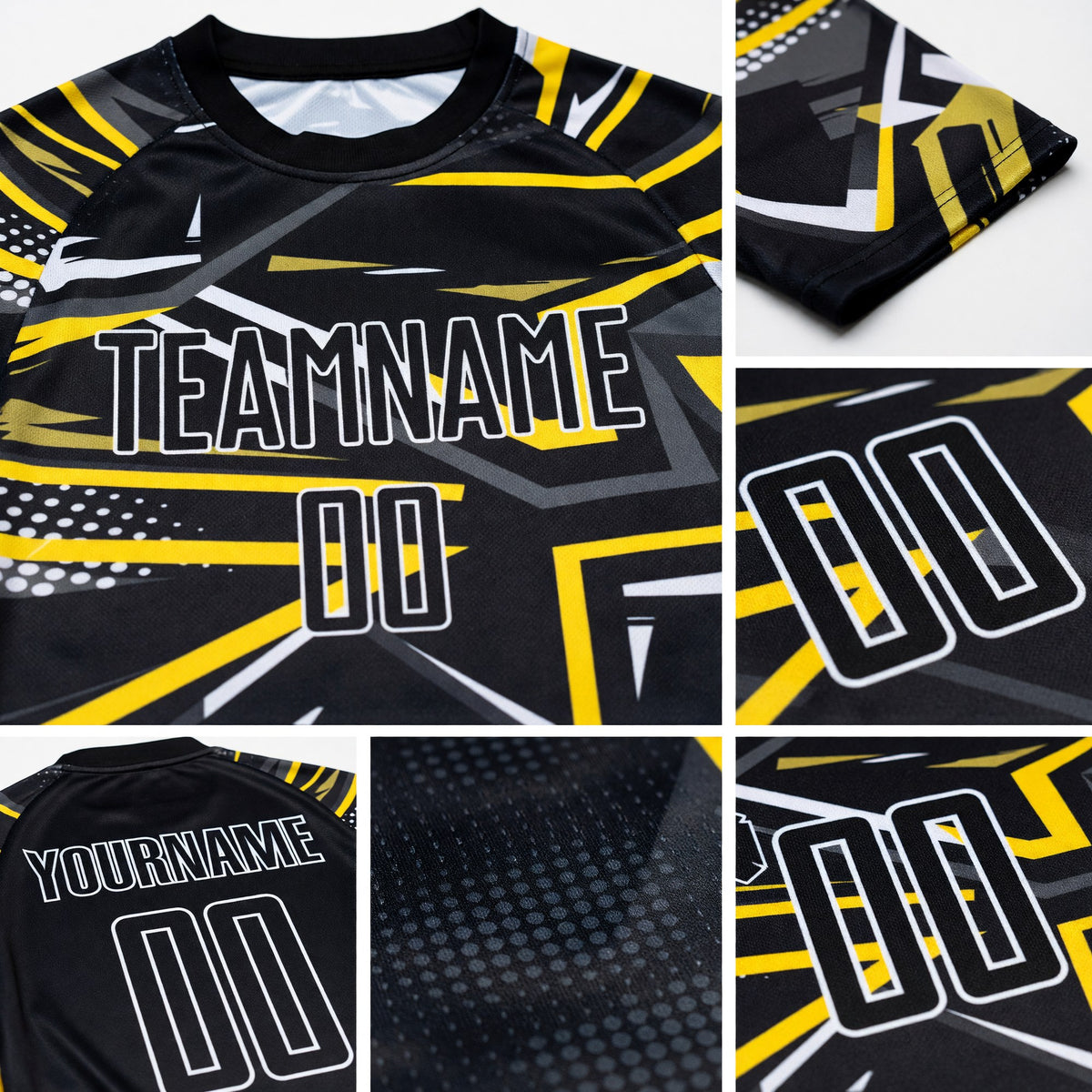 Custom Black Black-Gold Sublimation Soccer Uniform Jersey detail