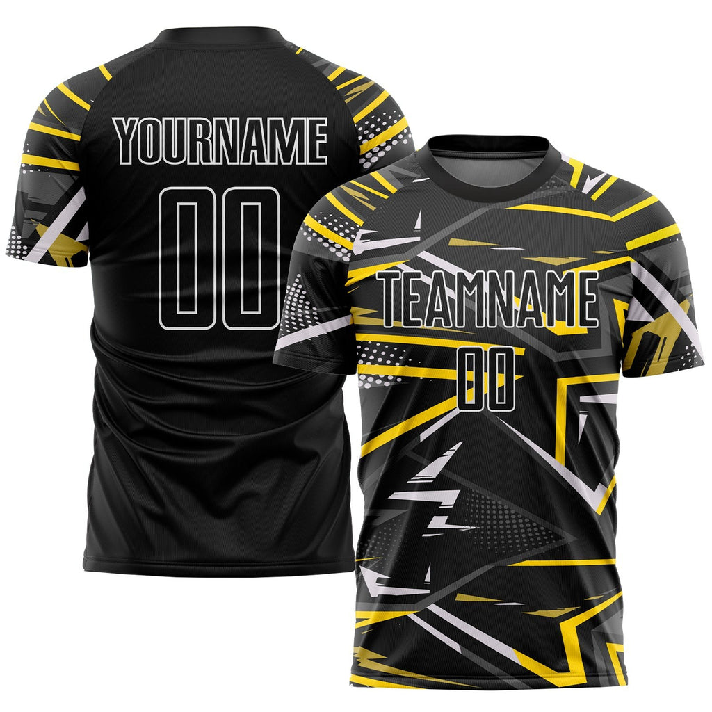 Custom Black Black-Gold Sublimation Soccer Uniform Jersey photo 1