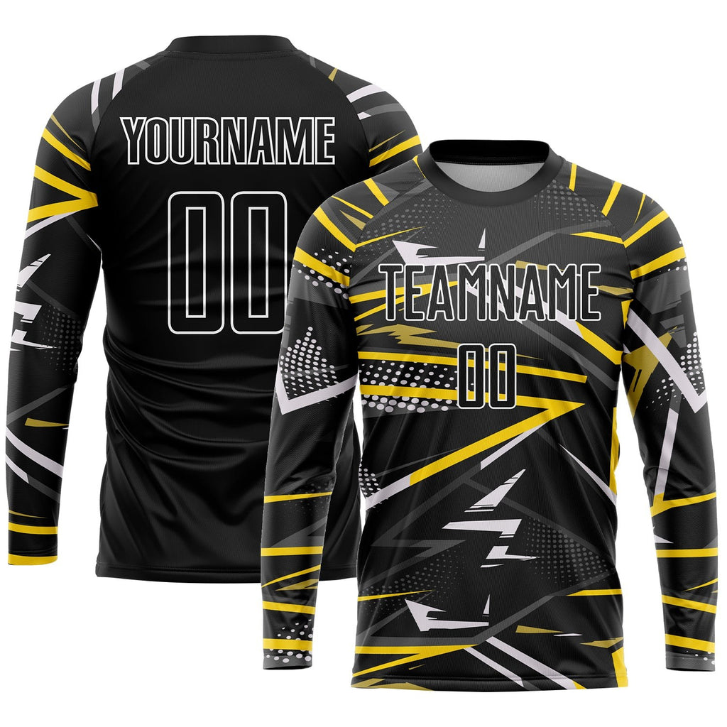Custom Black Black-Gold Sublimation Soccer Uniform Jersey photo 3