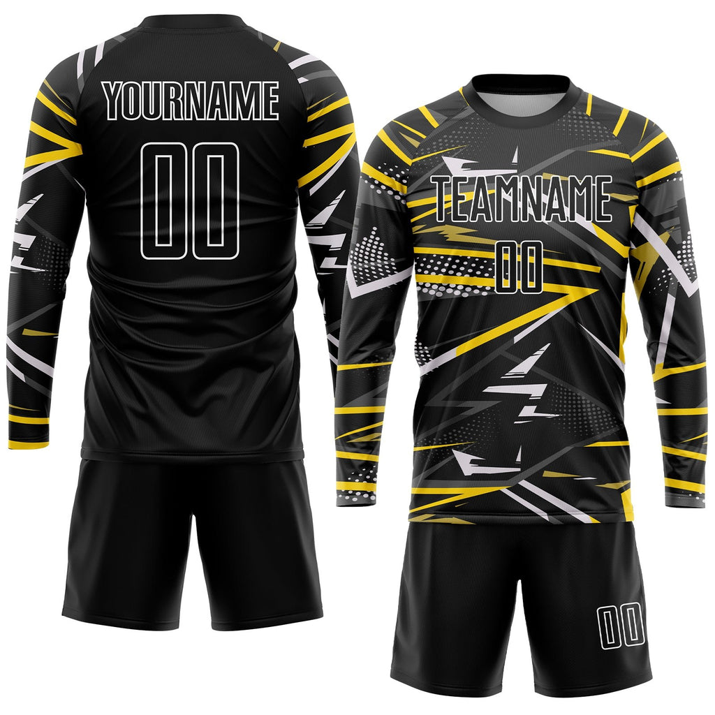 Custom Black Black-Gold Sublimation Soccer Uniform Jersey photo 4