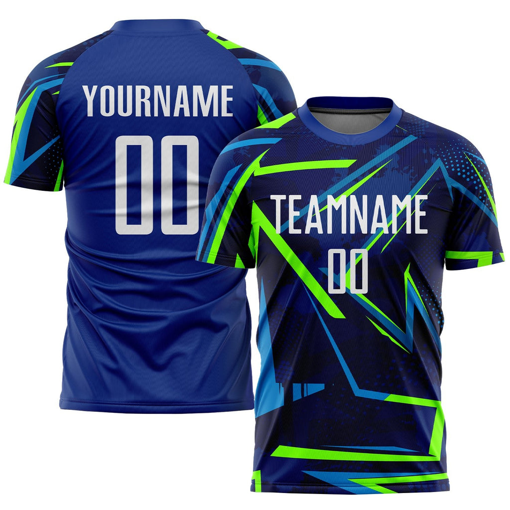 Custom Royal White-Neon Green Sublimation Soccer Uniform Jersey photo 1