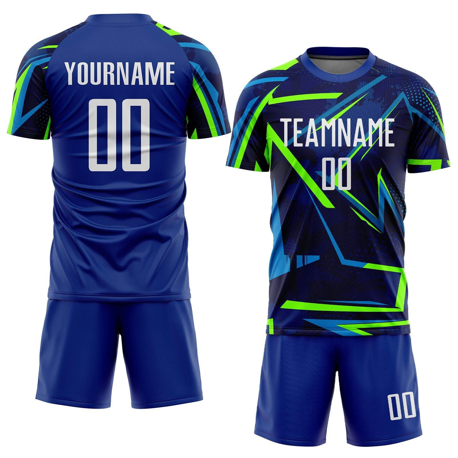 Custom Royal White-Neon Green Sublimation Soccer Uniform Jersey photo 2