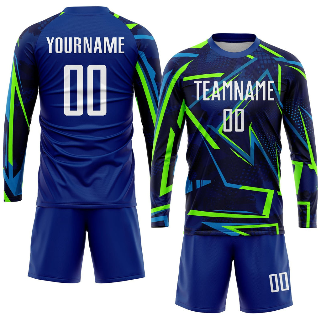 Custom Royal White-Neon Green Sublimation Soccer Uniform Jersey photo 4