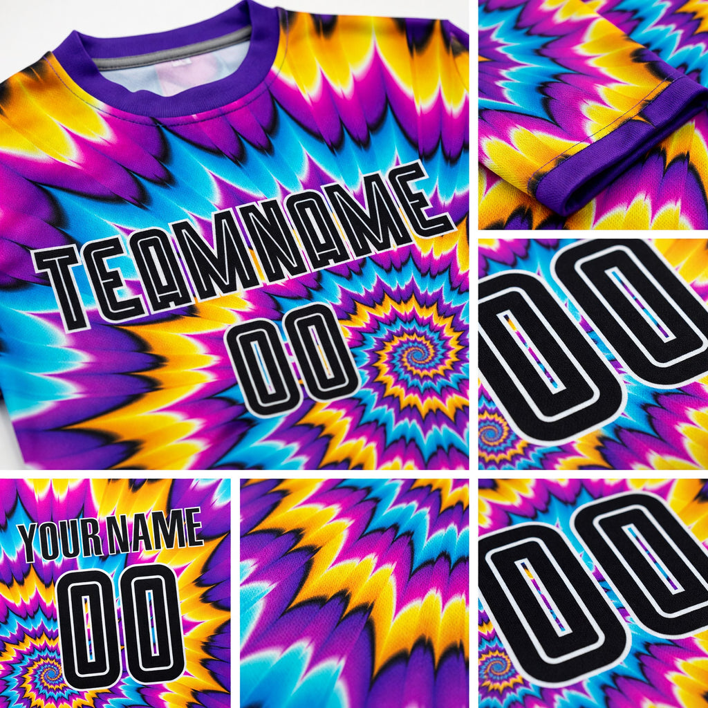 Custom Tie Dye Black-White Sublimation Soccer Uniform Jersey detail