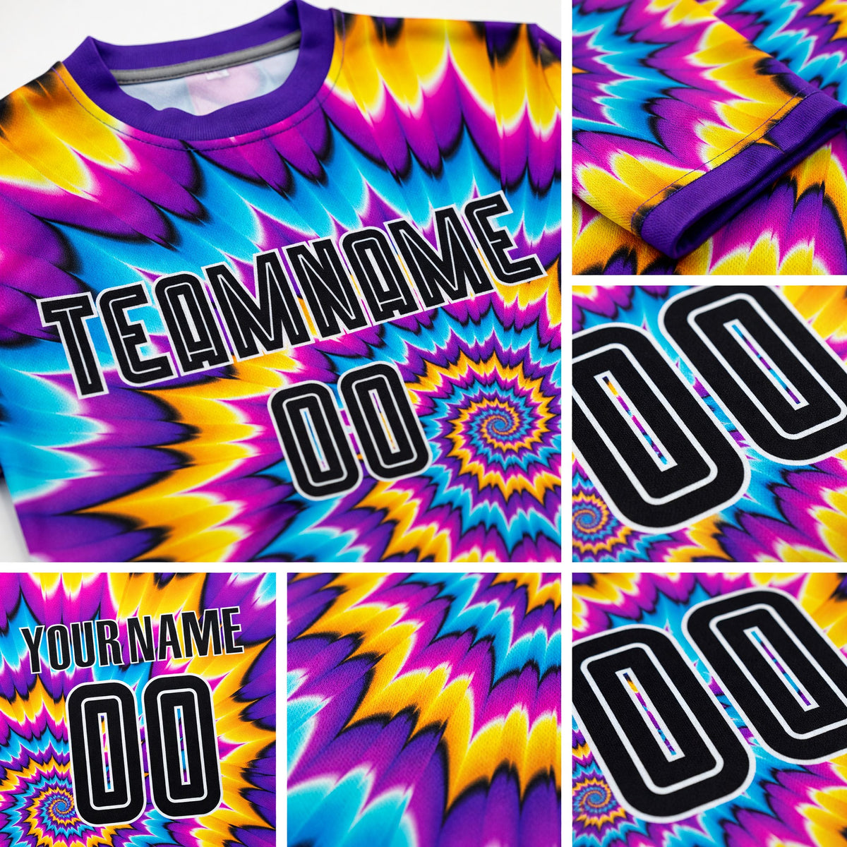 Custom Tie Dye Black-White Sublimation Soccer Uniform Jersey detail