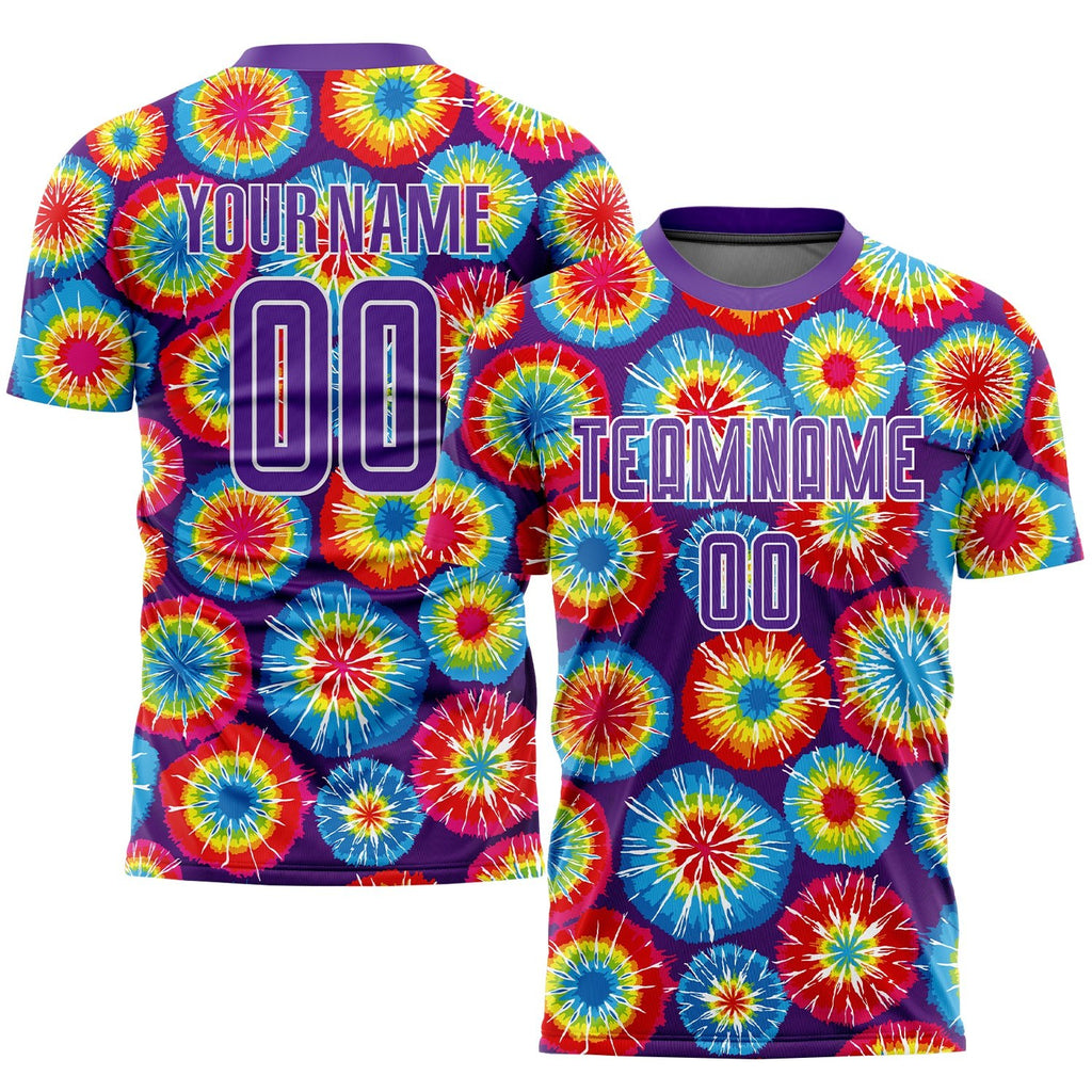 Custom Tie Dye Purple-White Sublimation Soccer Uniform Jersey