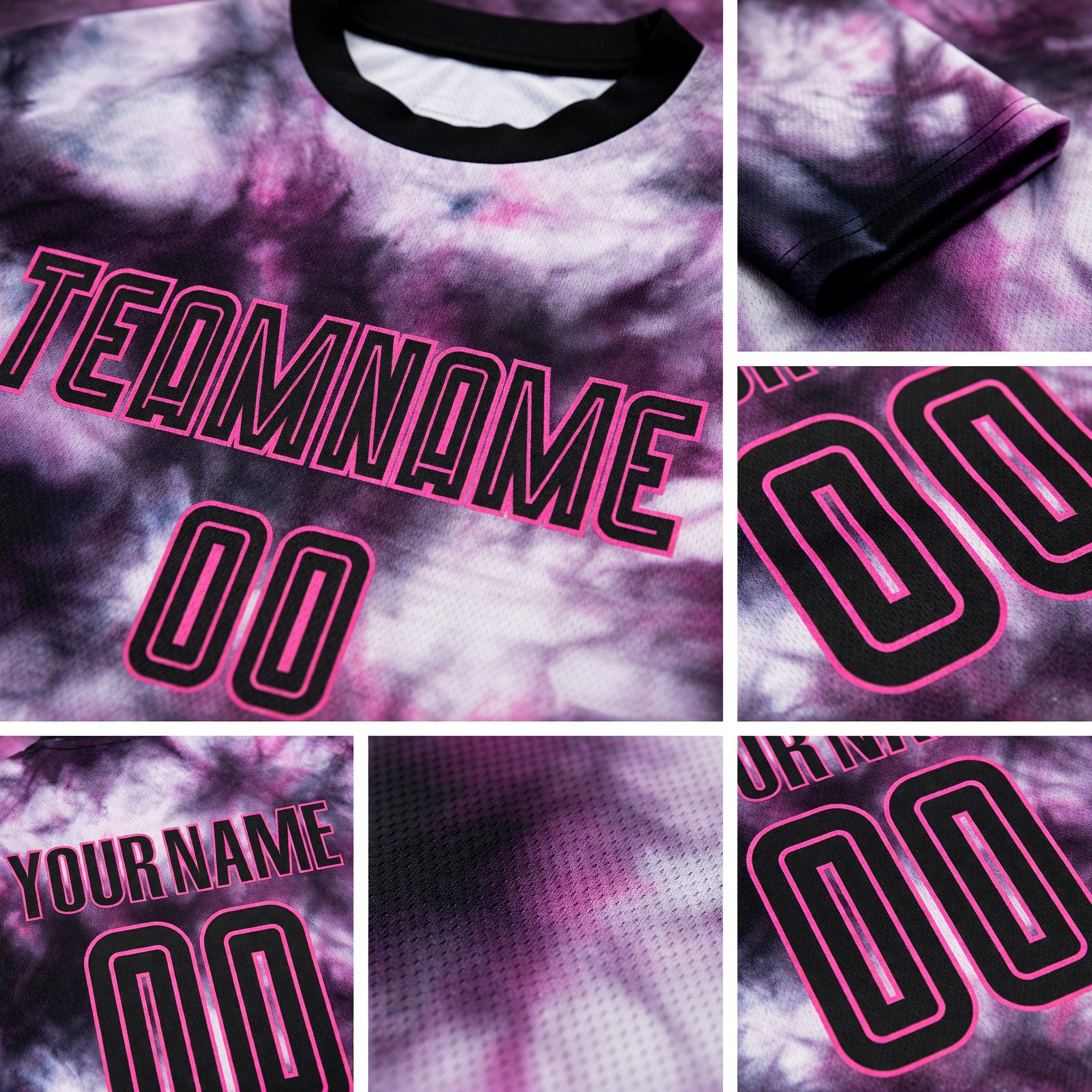 Custom Tie Dye Black-Pink Sublimation Soccer Uniform Jersey detail