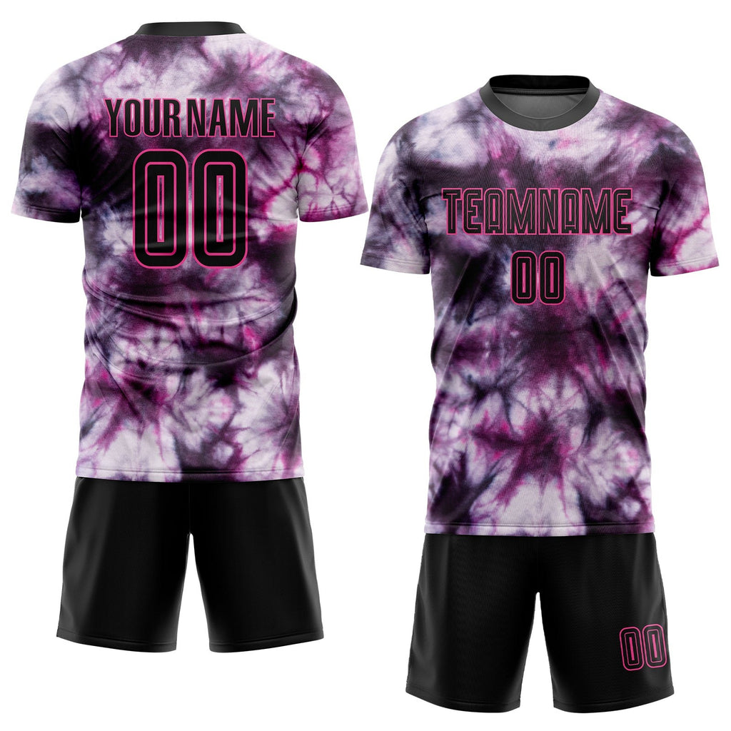 Custom Tie Dye Black-Pink Sublimation Soccer Uniform Jersey photo 2
