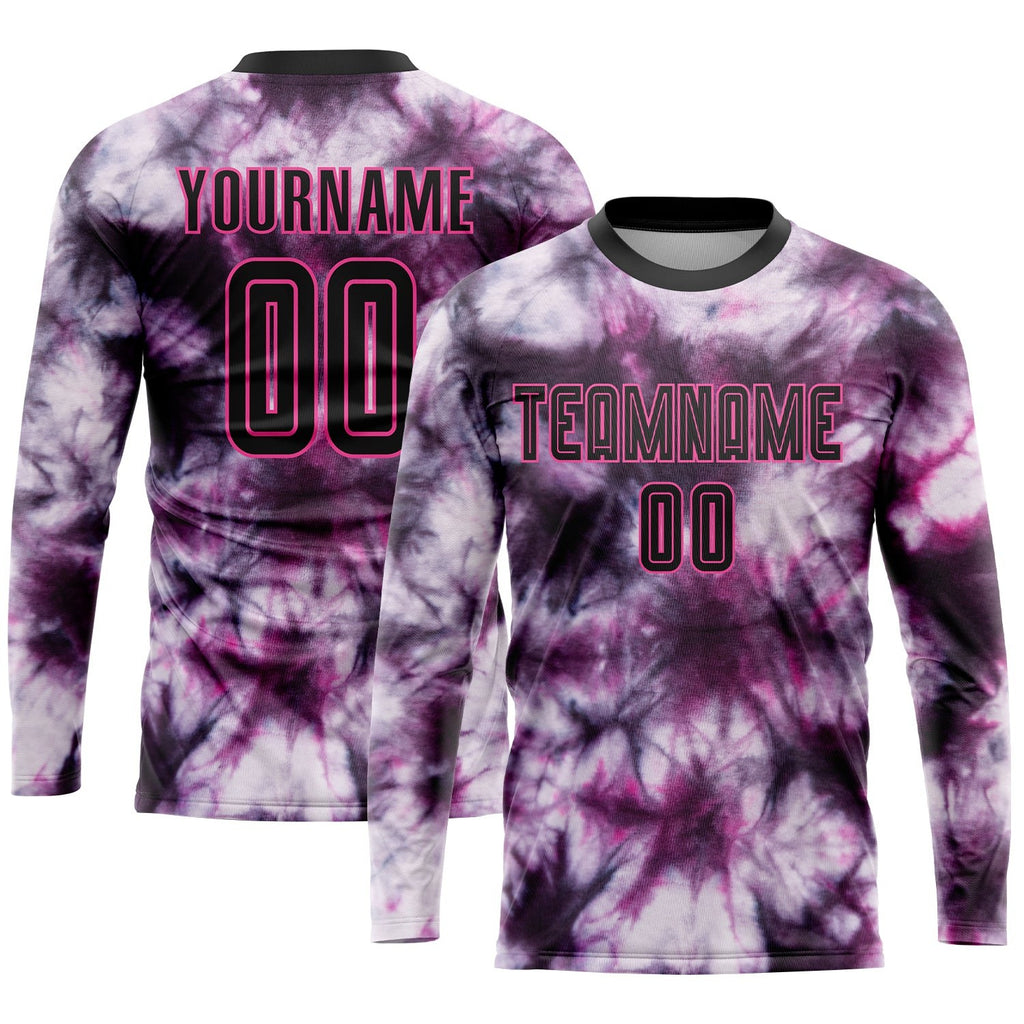 Custom Tie Dye Black-Pink Sublimation Soccer Uniform Jersey photo 3