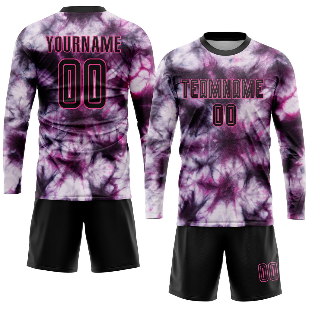 Custom Tie Dye Black-Pink Sublimation Soccer Uniform Jersey photo 4