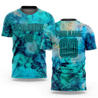 Custom Tie Dye Teal-Black Sublimation Soccer Uniform Jersey