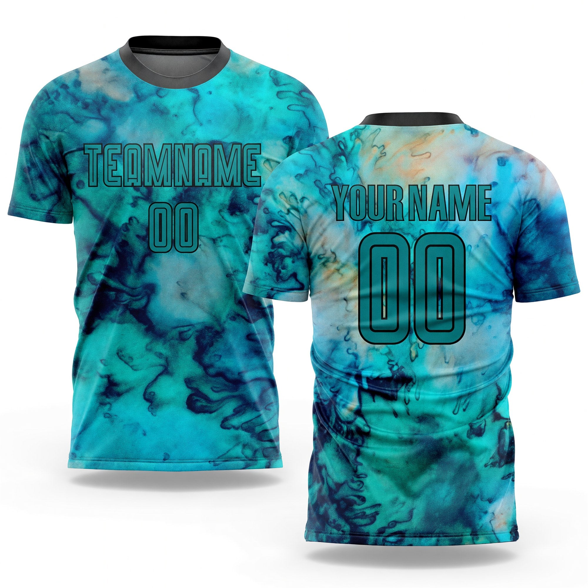 Custom Tie Dye Teal-Black Sublimation Soccer Uniform Jersey