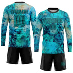 Custom Tie Dye Teal-Black Sublimation Soccer Uniform Jersey photo 4