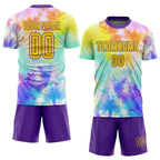Custom Tie Dye Gold-Purple Sublimation Soccer Uniform Jersey photo 2