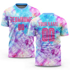 Custom Tie Dye Pink-Light Blue Sublimation Soccer Uniform Jersey