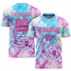 Custom Tie Dye Pink-Light Blue Sublimation Soccer Uniform Jersey photo 1
