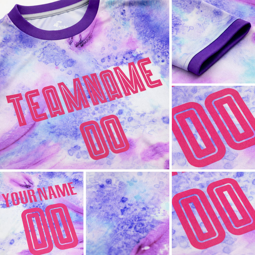 Custom Tie Dye Pink-Purple Sublimation Soccer Uniform Jersey detail