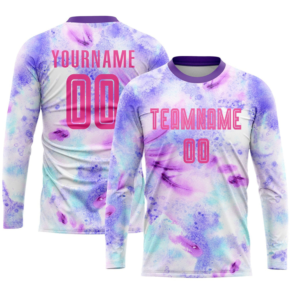 Custom Tie Dye Pink-Purple Sublimation Soccer Uniform Jersey photo 3