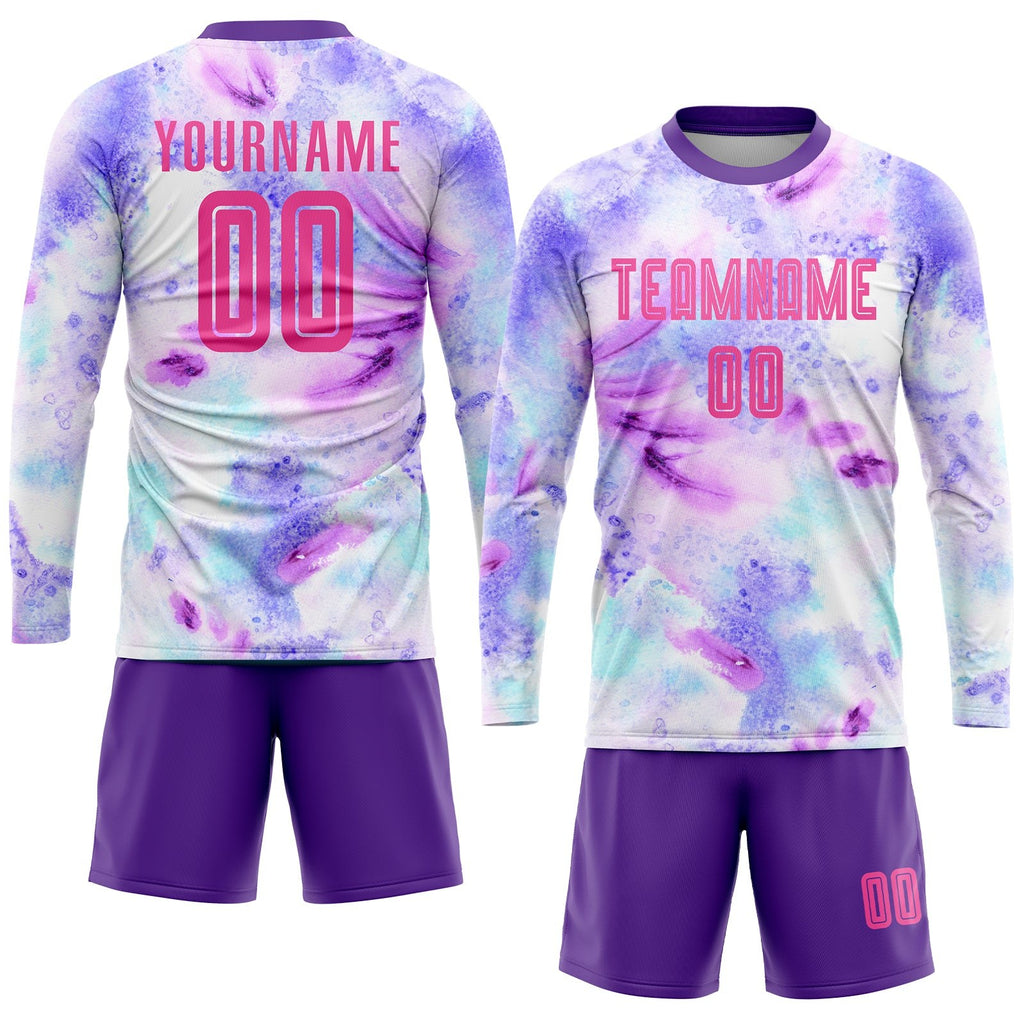 Custom Tie Dye Pink-Purple Sublimation Soccer Uniform Jersey photo 4