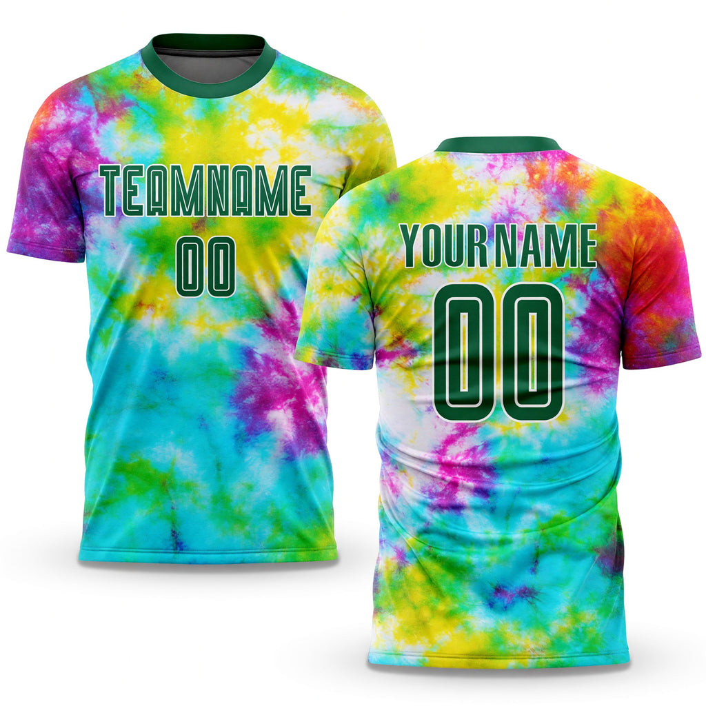Custom Tie Dye Kelly Green-White Sublimation Soccer Uniform Jersey