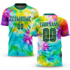 Custom Tie Dye Kelly Green-White Sublimation Soccer Uniform Jersey