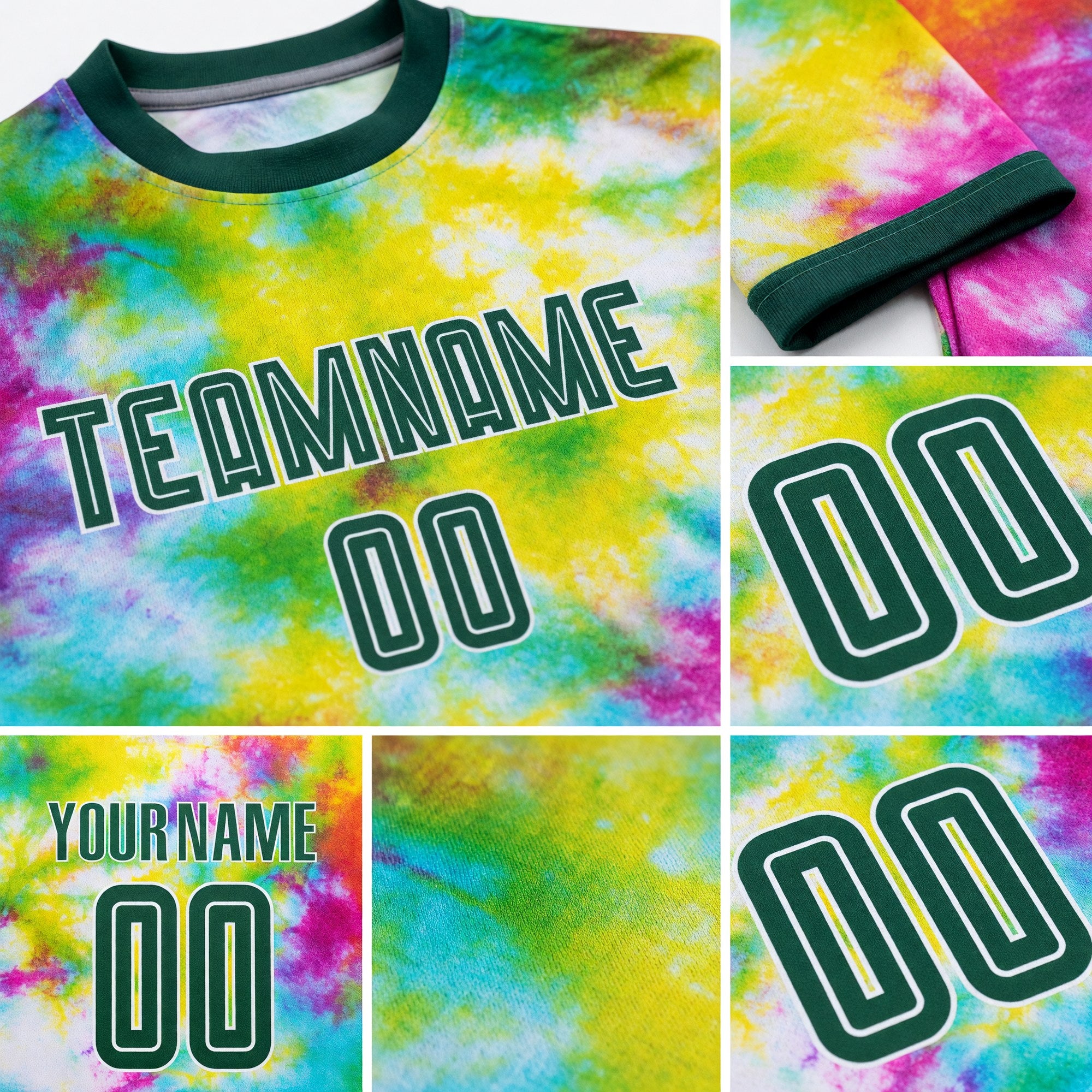 Custom Tie Dye Kelly Green-White Sublimation Soccer Uniform Jersey detail