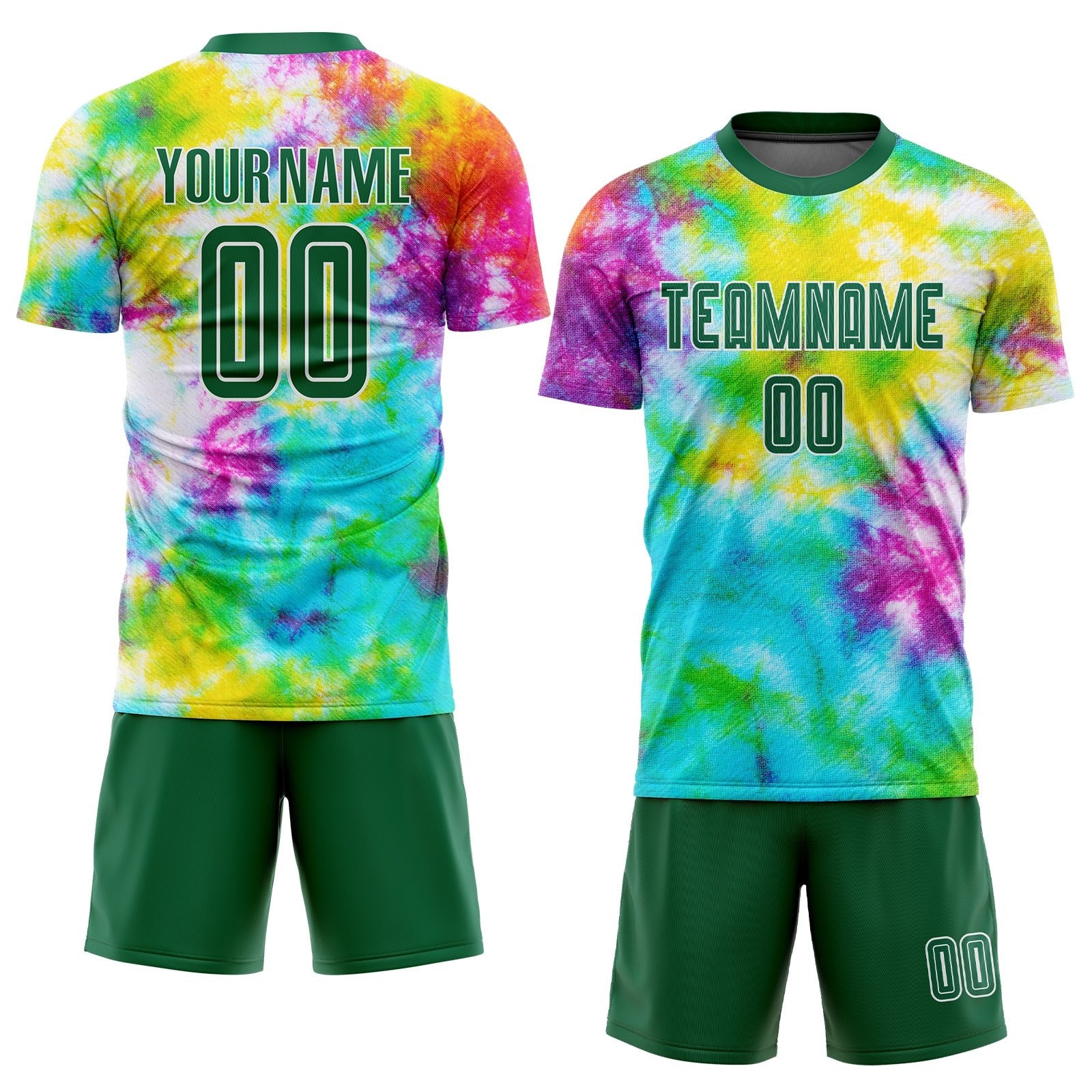 Custom Tie Dye Kelly Green-White Sublimation Soccer Uniform Jersey photo 2