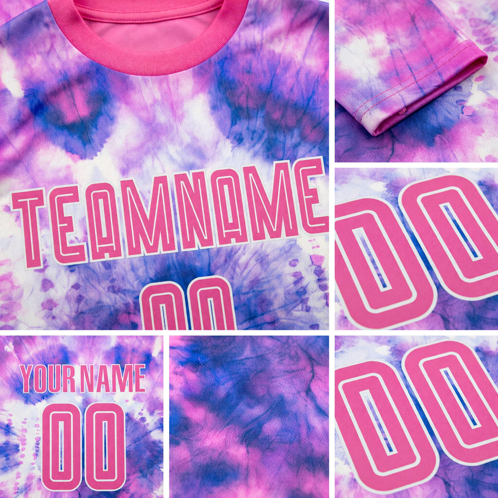 Custom Tie Dye Pink-White Sublimation Soccer Uniform Jersey detail